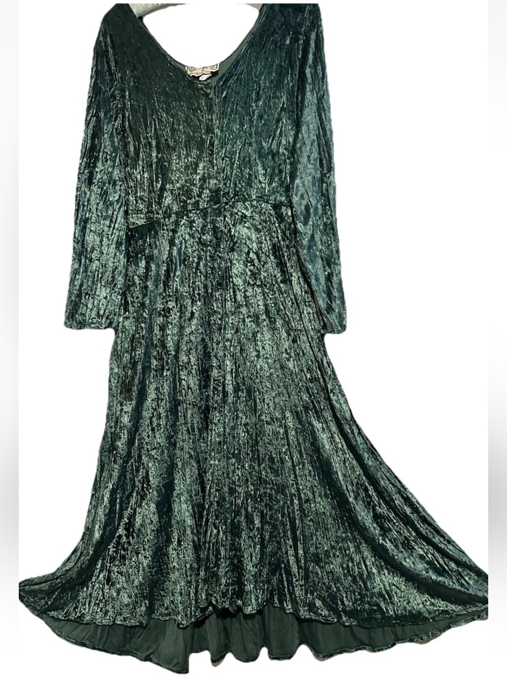Vintage Y2K Green Crushed Velvet Dress Whimsigoth Dark Fairy Witchy Gothic Alt